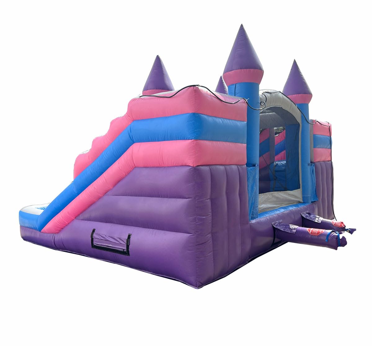 Inflatable Bounce House and Double Slide Combo (Without Blower) - 16' Long x 15' Wide Crossover Pink and Purple Castle Combo Bouncer, Kids Outdoor Toys and Jumpers Pogo Bounce House