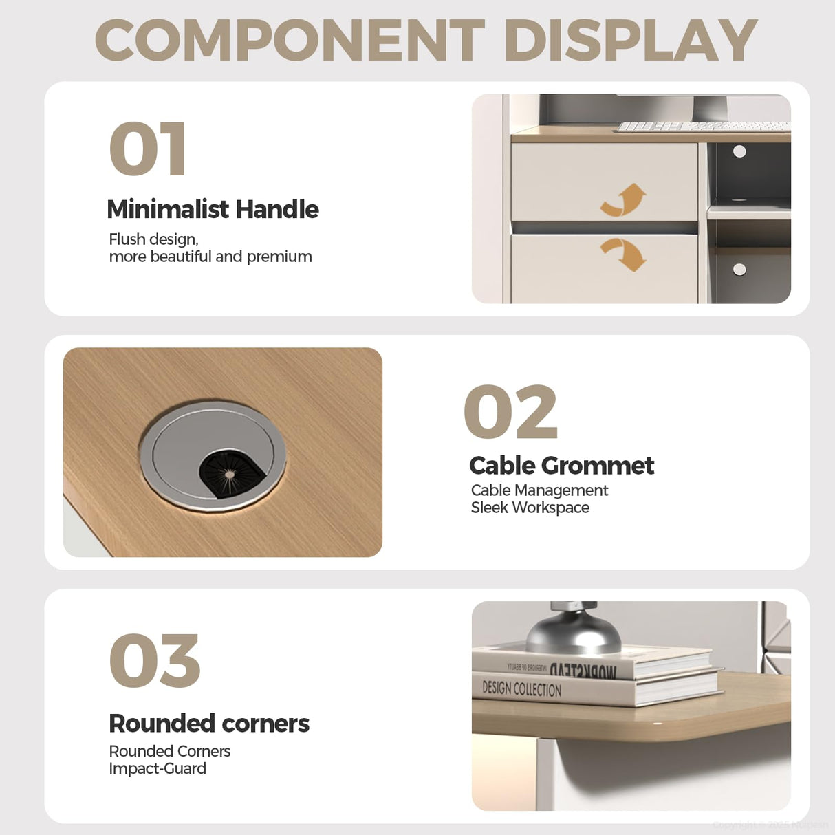 Nuipesn Modern L Shape Reception Desk with Counter – Front Desk Receptionist Counter with Storage Shelves, Drawer & LED Light for Office, Salon, Store (White+Natural, 59" L * 20" W * 40" H/Left) Nuipesn