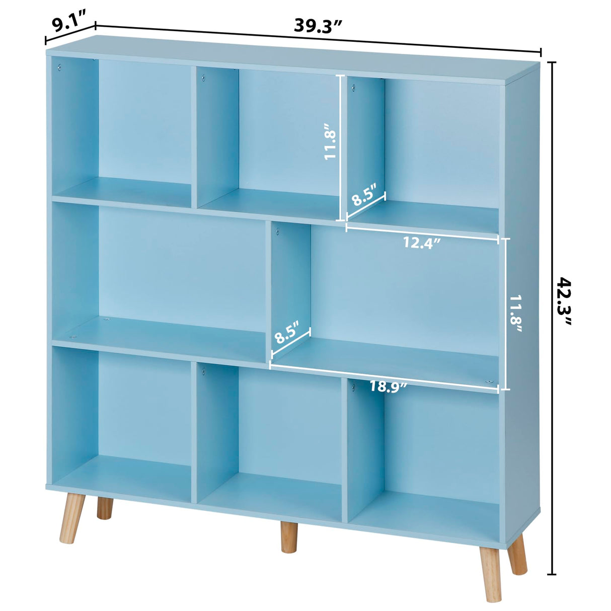 SUPER DEAL 8 Cube Bookshelf 3 Tier Open Shelf Bookcase with Solid Legs, Modern Storage Organizer Display Rack Freestanding Cabinet for Bedroom, Living Room, Office, Nursery, Blue SUPER DEAL