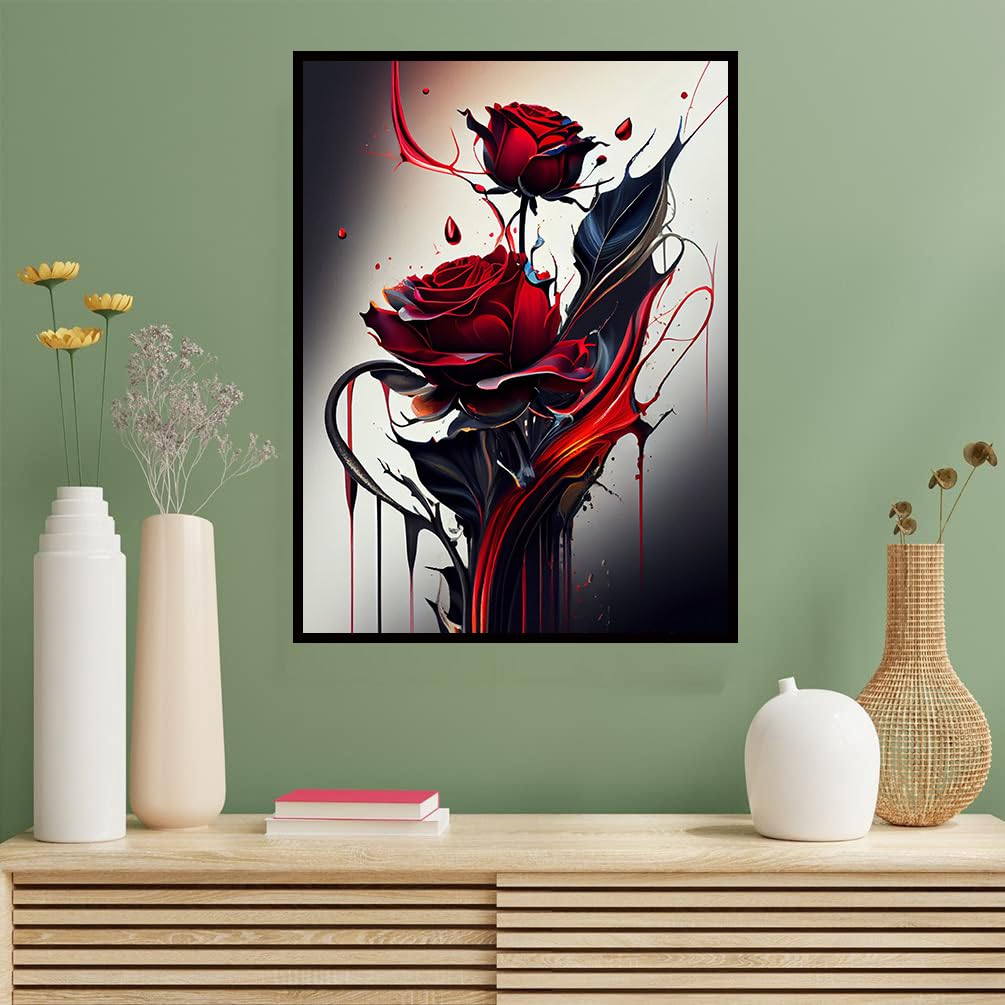 Benjenes Rose Diamond Art Kits for Adults, Flowers Diamond Painting Kits for Adults, 5D DIY Round Drill Gem Art Paint with Diamonds Dots Crafts Kits for Home Decor Gift 12x16inch Benjenes