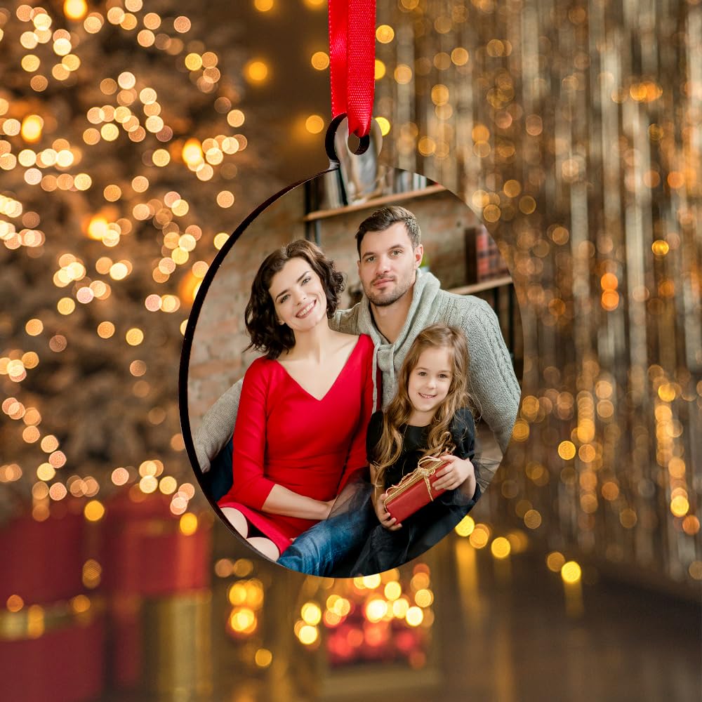 PYD Life 50 Pack Sublimation Ornaments Round Blanks 3 Inch Hardboard MDF Double-Sided Printable Bulk with Red Ribbon for Sublimation Personalized Christmas Tree Home Decor PYD Life