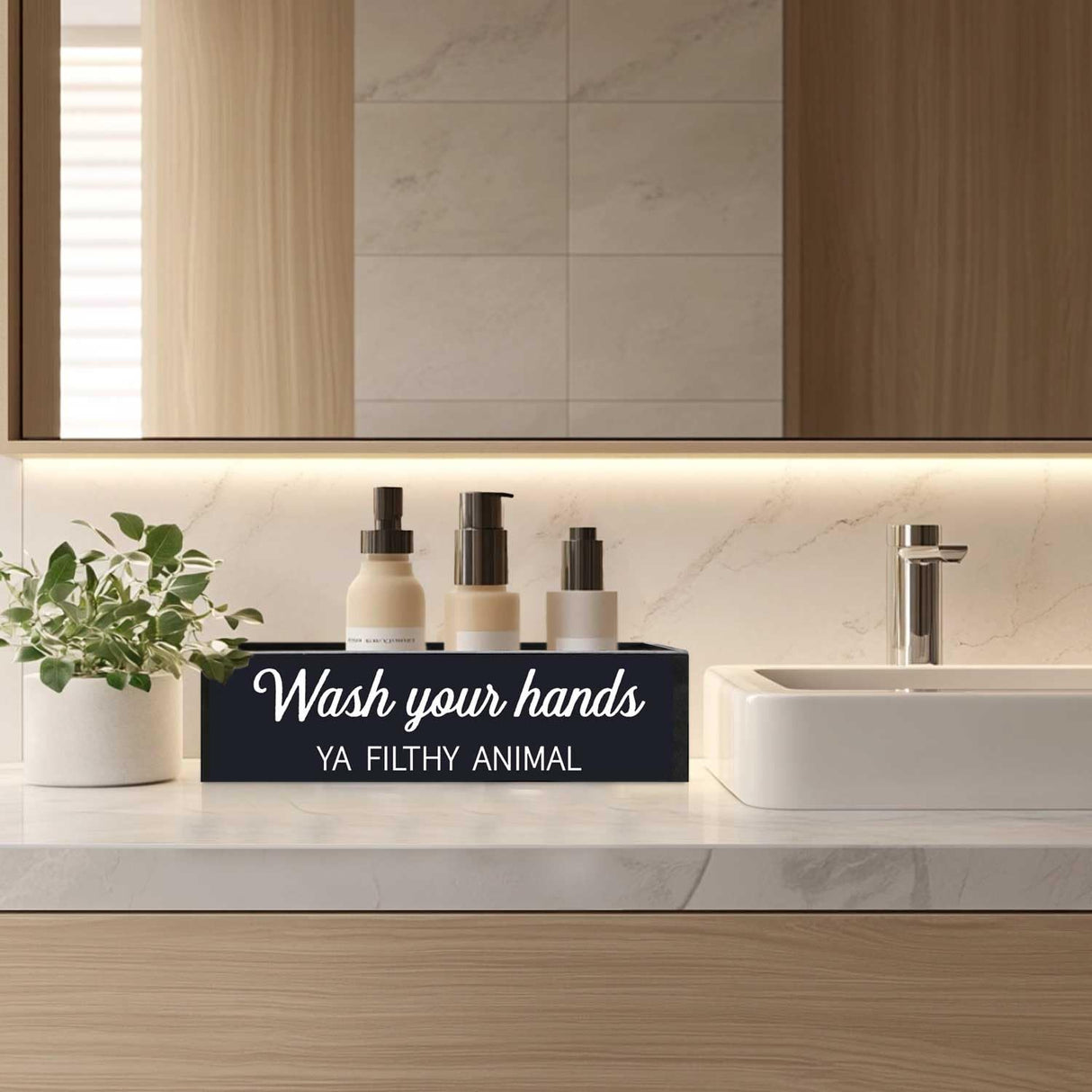 CuffUp Bathroom Decor Box, Toilet Paper Basket 2 Sides Signs Farmhouse Bathroom Basket Toilet Basket Tank Topper Rustic Farmhouse Home Decor for Livingroom Kitchen(One Black Box) CuffUp