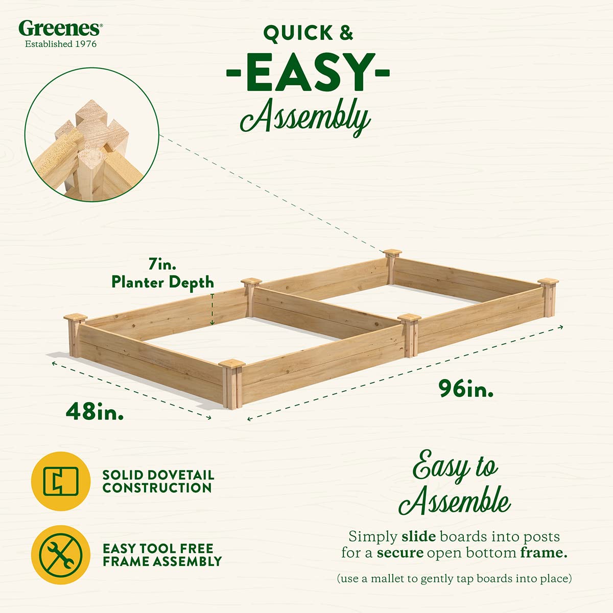 Greenes Fence Original Cedar Raised Garden Bed, 4' x 8' x 7" - Made in USA with North American Cedar Greenes Fence