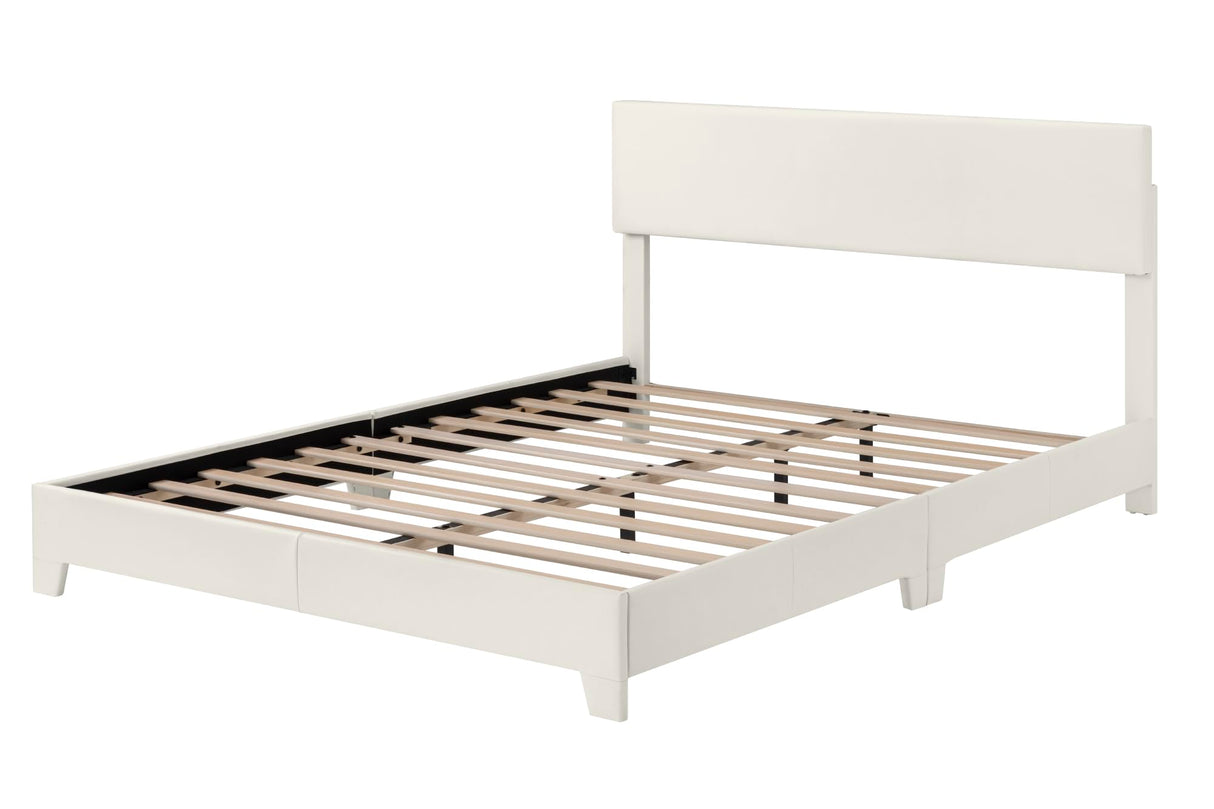 Allewie Full Size Bed Frame with Adjustable Headboard, Faux Leather Platform Bed with Wood Slats, Heavy Duty Mattress Foundation, No Box Spring Needed, Noise-Free, Easy Assembly, White Allewie