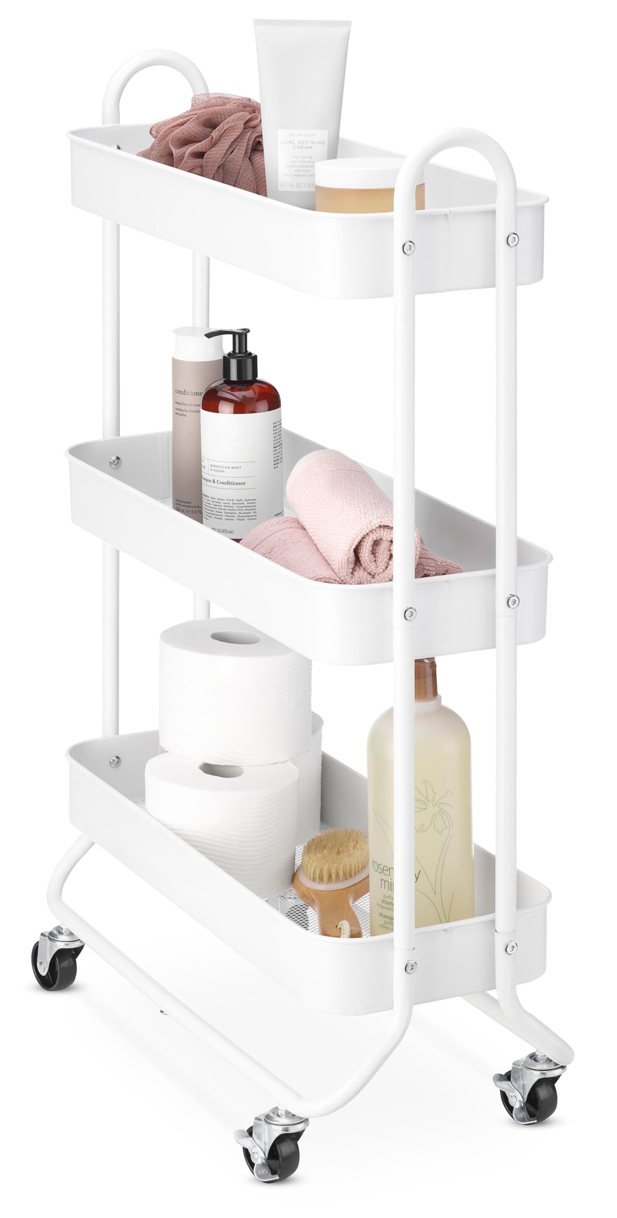 Whitmor 3-Tier Slim Cart - Kitchen, Pantry, Bathroom Rolling Storage Cart - White Whitmor