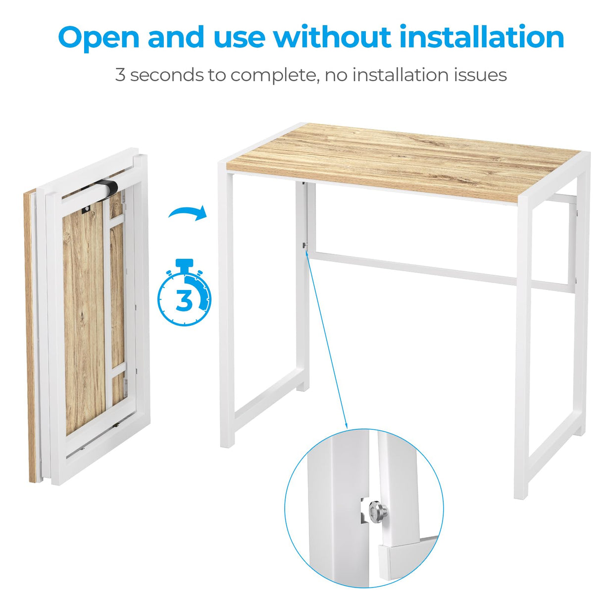 GreenForest Folding Desk No-Assembly,31.5 in Small Desk for Small Spaces Computer Desk for Home Office,Space Saving Foldable Table Study Writing Desk,Oak White GreenForest
