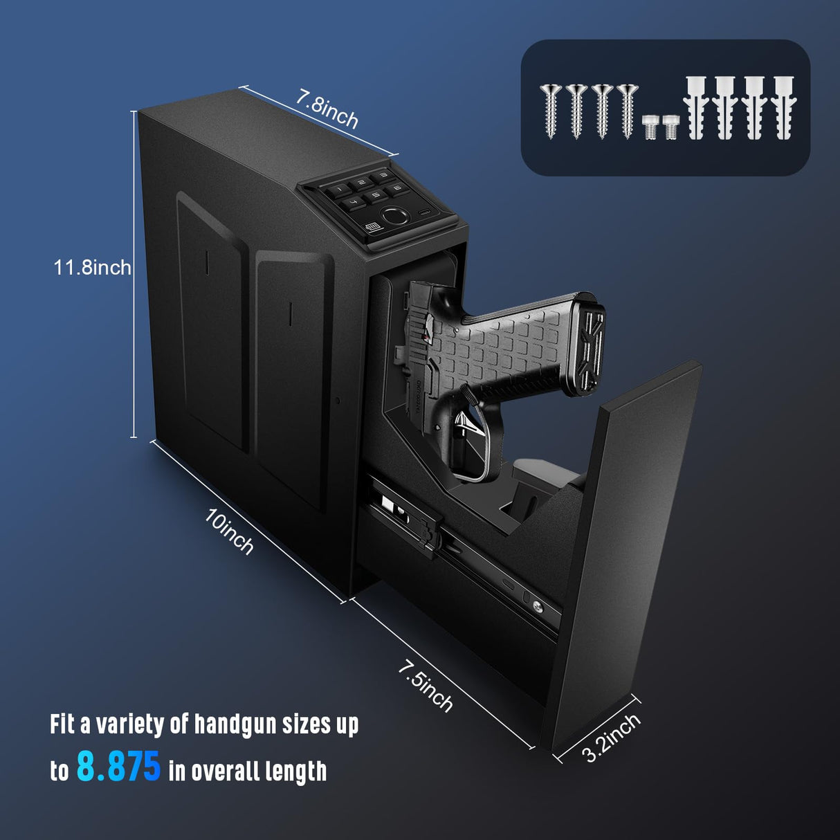 1DOT2 Gun Safe, Biometric Pistol Safe Nightstand, Quick Access Sliding Door Handgun Safes and Gun Lock Box for Home, Car, Truck, Bedside 3-Ways unlock Safe Fingerprint, Digital Key,Interior Lights 1DOT2