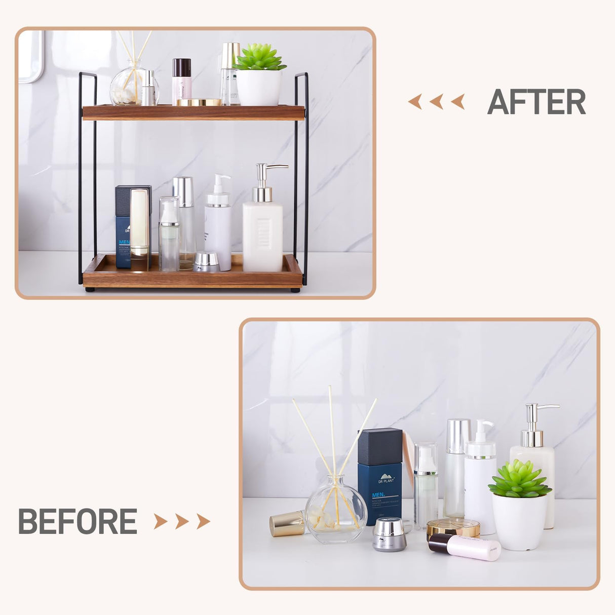 Bathroom Counter Organizer Countertop Storage - 2 Tier Bathroom Countertop Organizers Coffee Bar Organization Acacia Wood Counter Top Organizer Kitchen Spice Rack Vanity Shelf Toilet Vanity Organizers NICEPRING