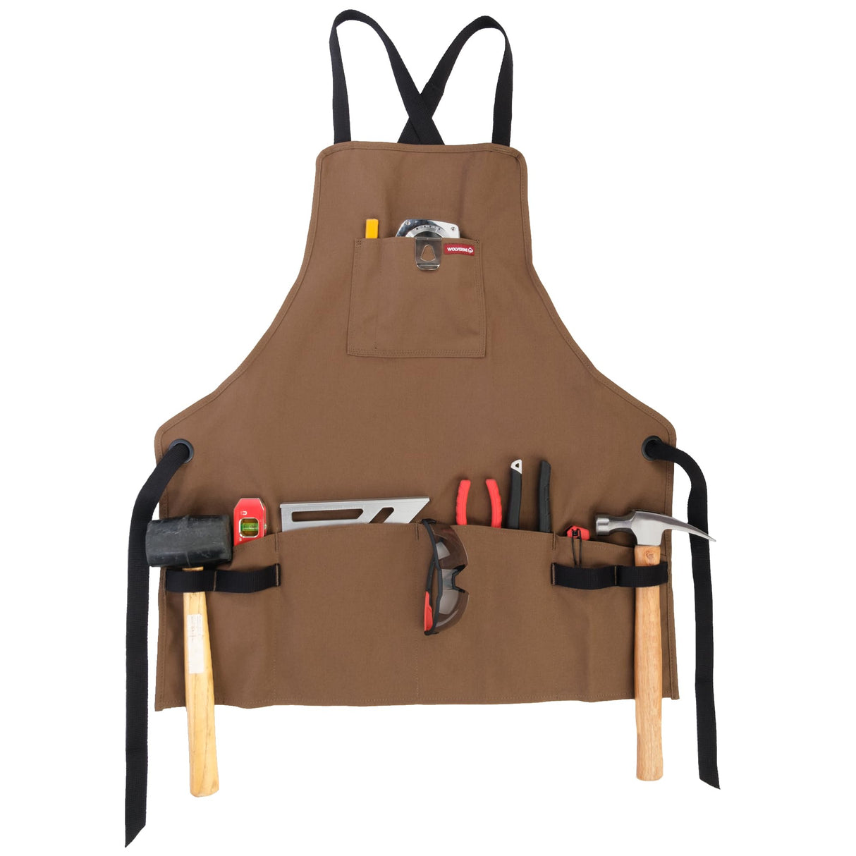 WOLVERINE Guardian Cotton Work Apron Durable & Comfortable for the Hardest Workers with Reinforced Pockets, Cross Strap Support and Quick Access Chest Pocket Brown WOLVERINE