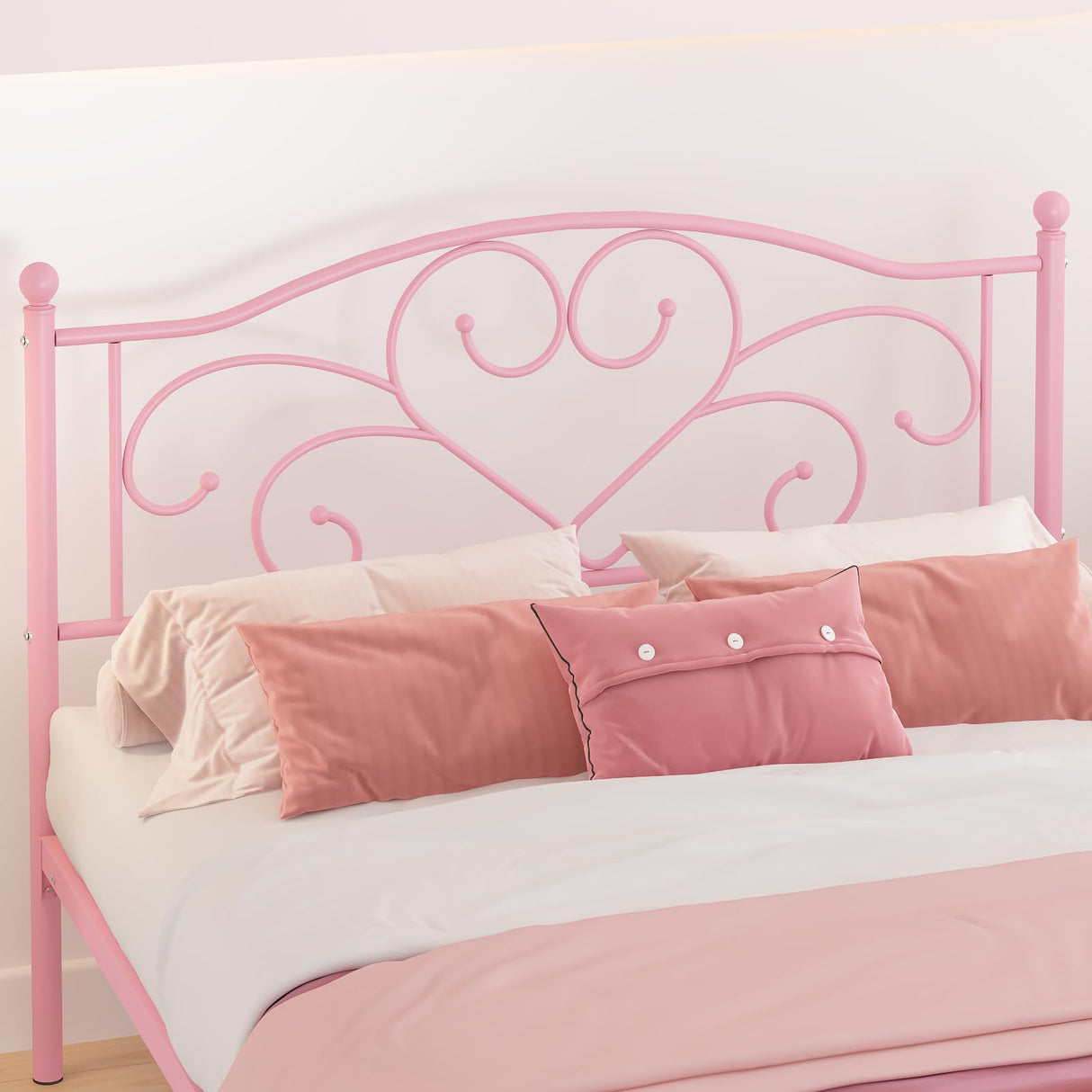 Elephance Full Bed Frame with Headboard Metal Bed Frame Full Size with 11.2" Storage Space No Box Spring Needed Easy Assembly,Pink Elephance