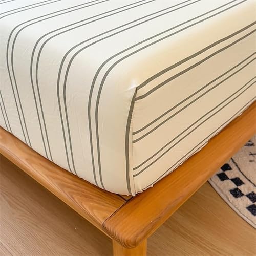 VM VOUGEMARKET Striped Fitted Sheet Queen 1 Piece,Washed Cotton Beige Single Bottom Sheet with 15" Deep Pocket,Comfortable and Breathable Mattress Cover,60" x 80" VM VOUGEMARKET