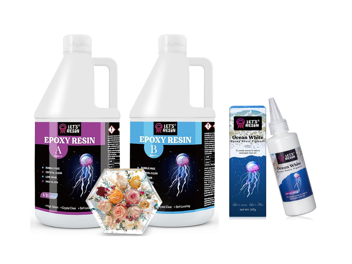 Bundle 1 Gallon Epoxy Resin Kit and 167g Ocean White Epoxy Resin Pigment LET'S RESIN