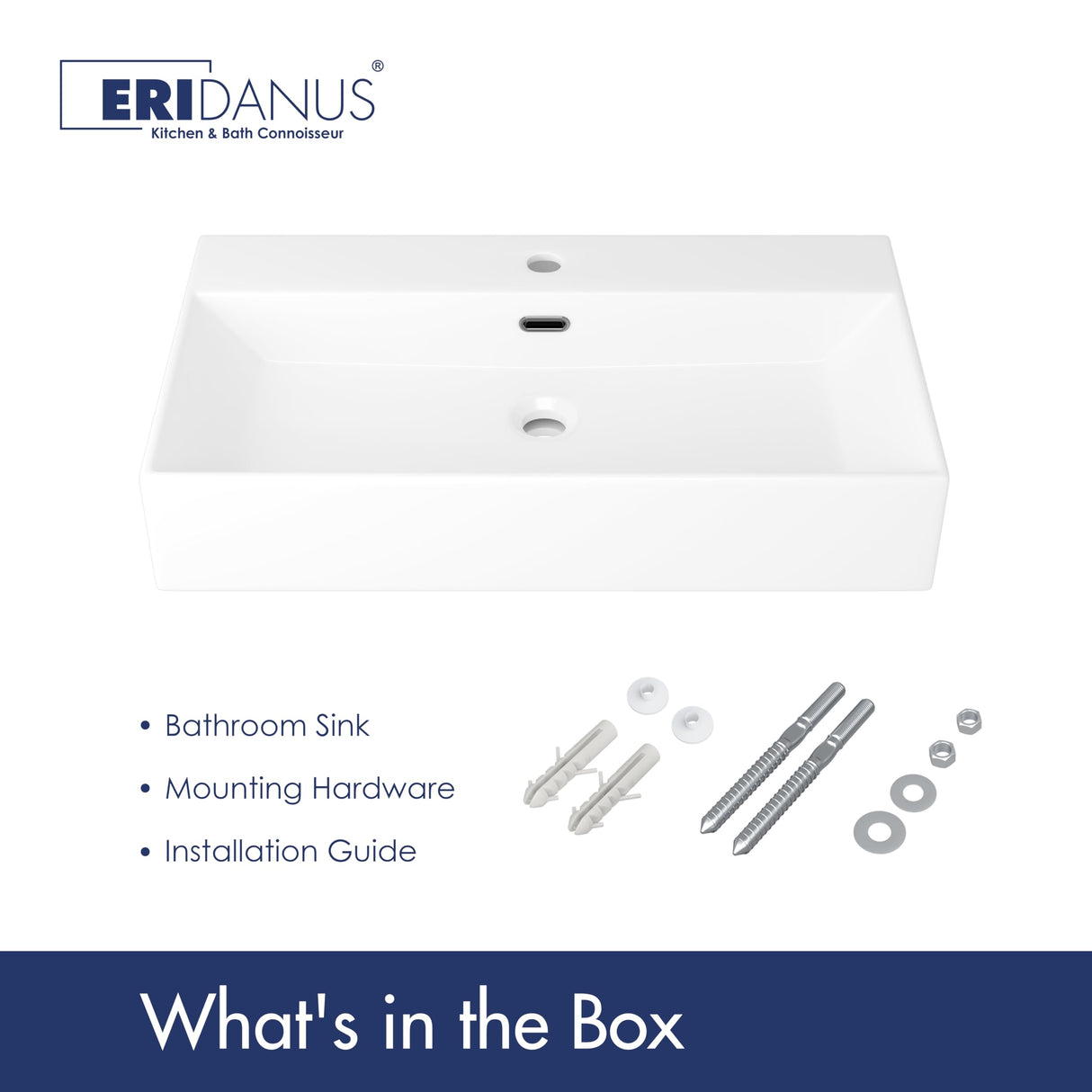 Eridanus Bathroom Sink 30" x 16" Rectangular Vessel Sink, Wall Mount Above Counter Vanity Sink, Premium Ceramic White Art Basin with Overflow, Lavatory Trough Floating Washbasin Eridanus