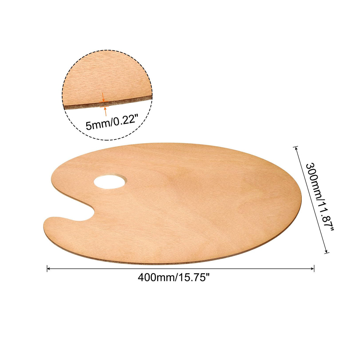 PATIKIL 16"x12" Wooden Paint Palette, Wood Painting Palette Color Mixing Round Paint Tray Palette with Thumb Hole for Oil Watercolor Artist, Brown PATIKIL