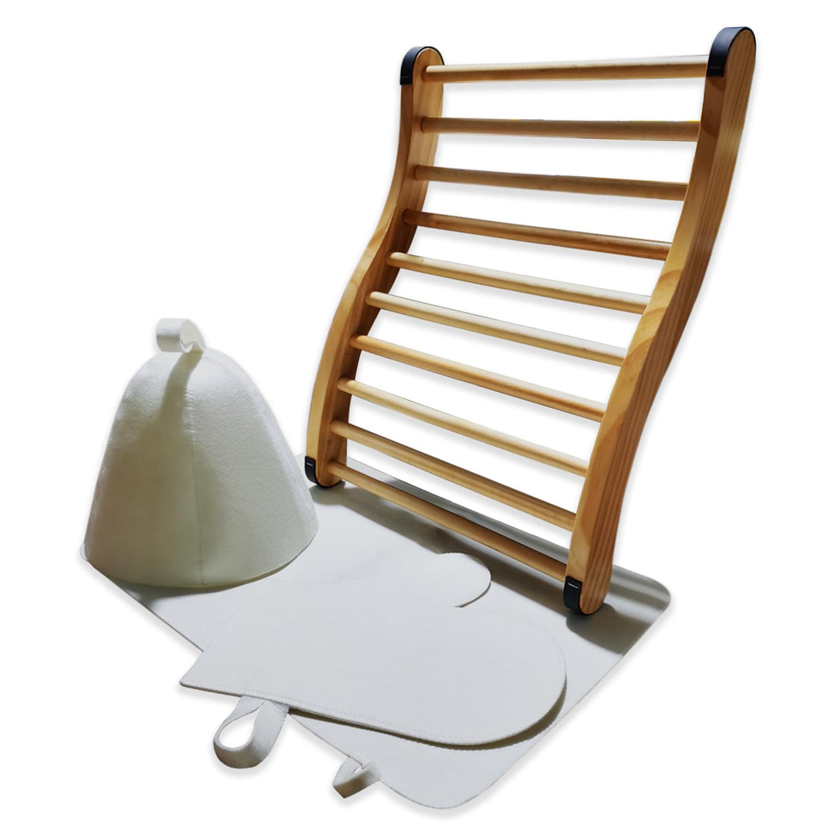 Red Cedar Sauna Back Rest Accompanied by an Anti-Slip Rubber Pad for Enhanced Stability, Includes Accessories as Sauna Hat, Seat Pad and Sauna Glove, Sauna Accessory Set. (1 Set) WoodArtSupply