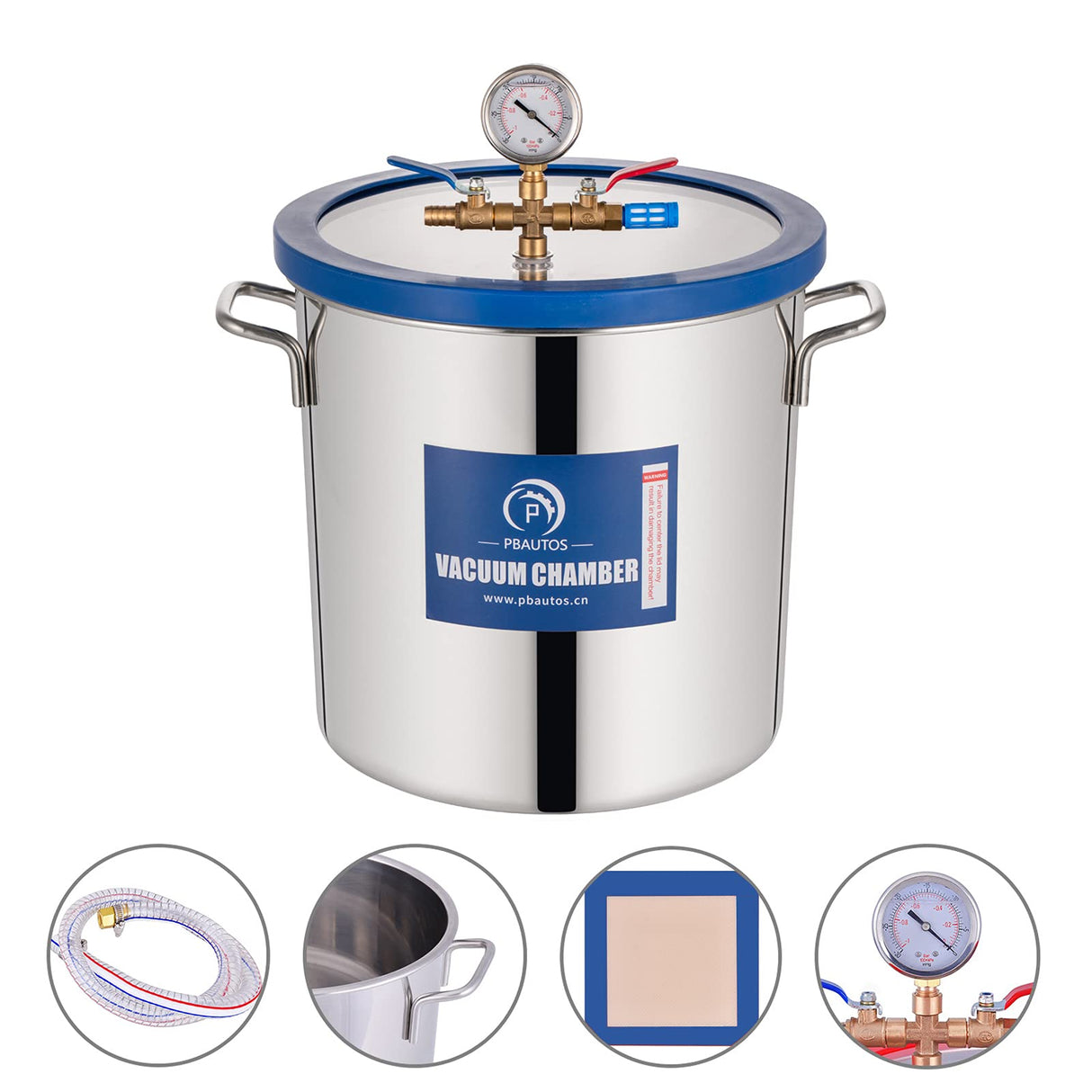 5 Gallon Vacuum Chamber, Tempered Glass Lid Stainless Steel Degassing Chamber Perfect for Stabilizing Wood, Degassing Silicones, Epoxies and Essential Oils P PBAUTOS