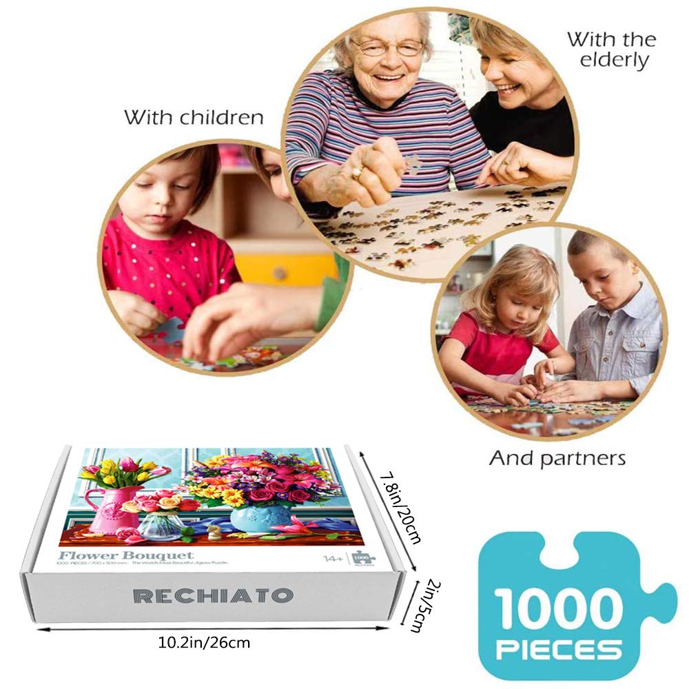 Jigsaw Puzzles 1000 Pieces for Adults Spring Flowers, Colorful Flowers Jigsaw Puzzles, Plants Tulip Rose Daisy Challenging Funny Puzzles for Friends Family Activity Game Nights RECHIATO