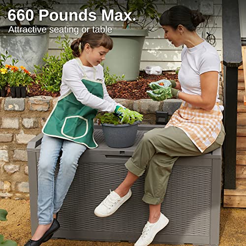 EAST OAK Outdoor Storage Box, 100 Gallon Deck Box, Waterproof Resin Storage Bench for Patio Cushions, Gardening Tools, Pool Toys, Lockable, UV Resistant, Grey EAST OAK
