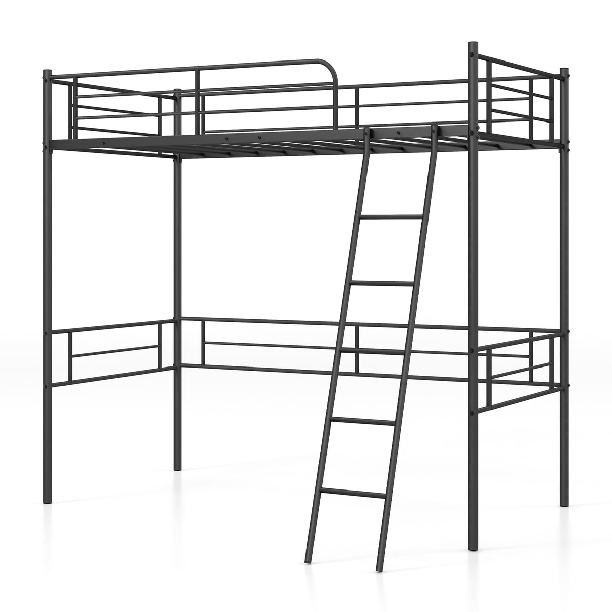 Giantex Metal Loft Bed Twin Size for Juniors & Adults, Loft Bed Frame with Ladder & Safety Guardrail, 61" Under-Bed Space, Space-Saving Twin Bed for Teens, No Box Spring Needed (Black) Giantex