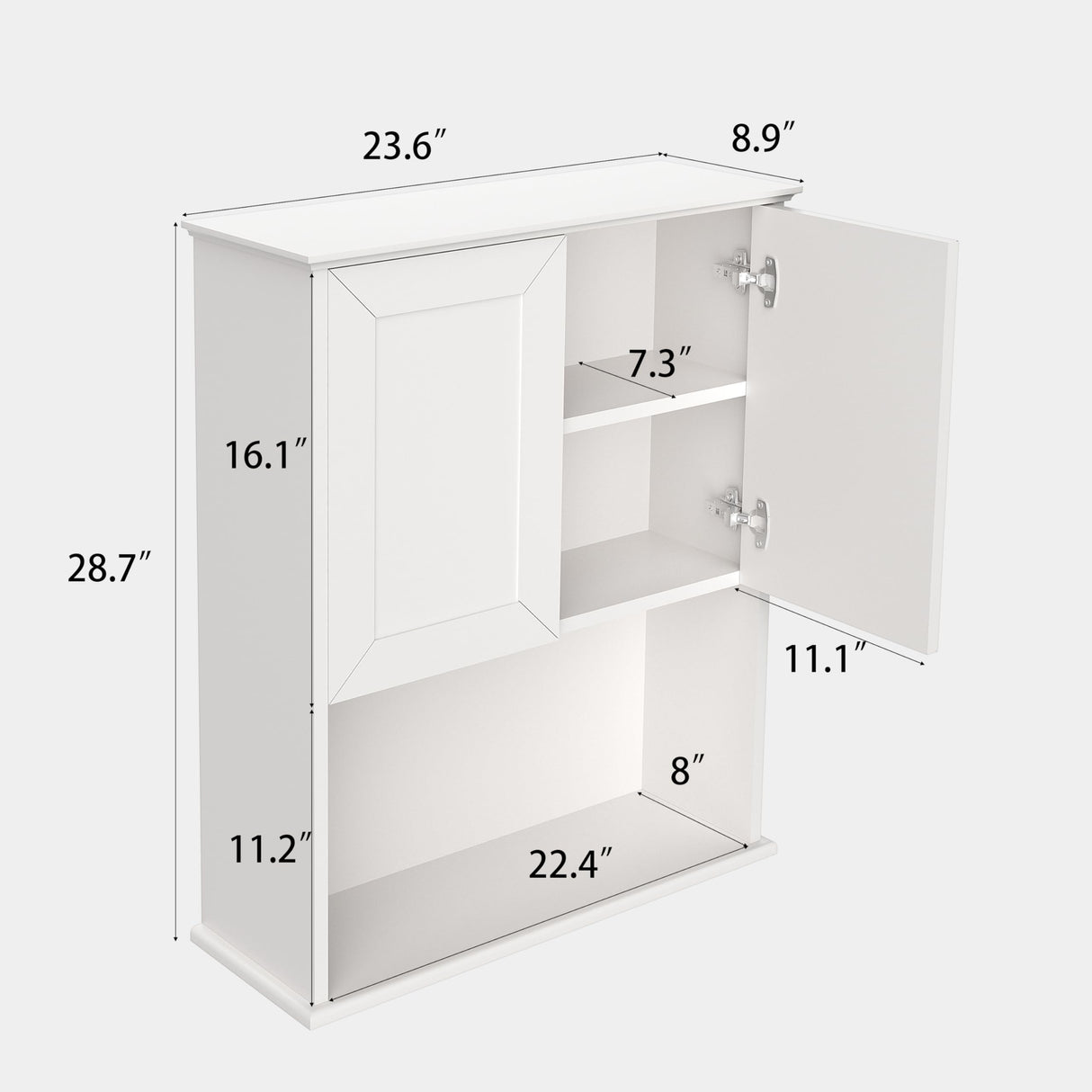 Bathroom Wall Cabinet Wooden with 2 Doors,Over the Toilet Storage Cabinet,Bathroom and Laundry Wall Mount Storage Medicine Cabinet with Open and Adjustable Shelf,Easy Assembly (Style A -1 PC, White) NewBeth