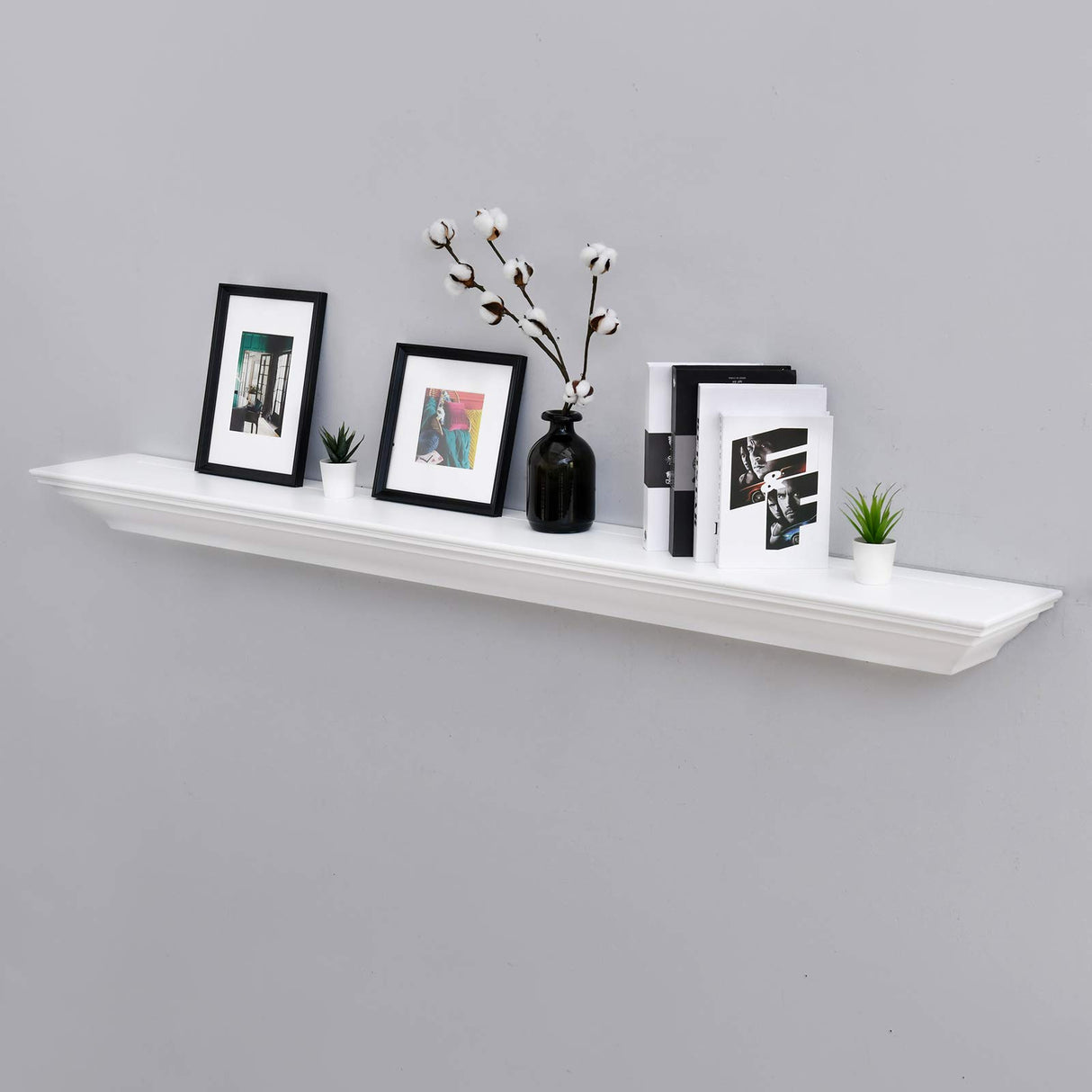 WELLAND 72-Inch Fireplace Mantel Shelf Wall Mounted,White Corona Crown Molding Ledge Floating Shelf, Pinewood WELLAND