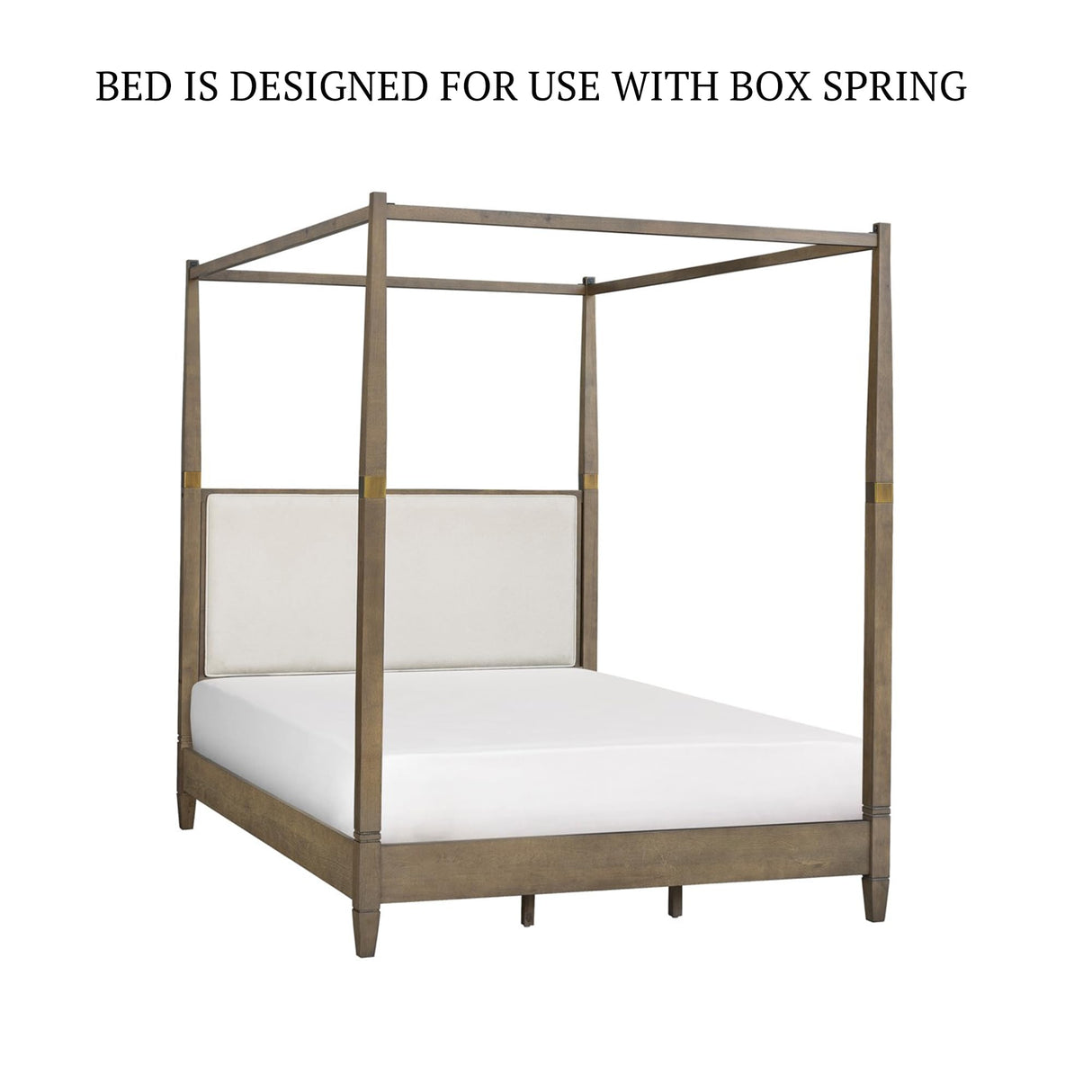 Madison Park Baylor Headboard, Footboard, Canopy Bed Frame with 5 Wood Slats - Upholstered Headboard, Post with Gold Accent, Bedroom Furniture, Box Spring Needed, Easy Assembly, Brown, Queen Madison Park