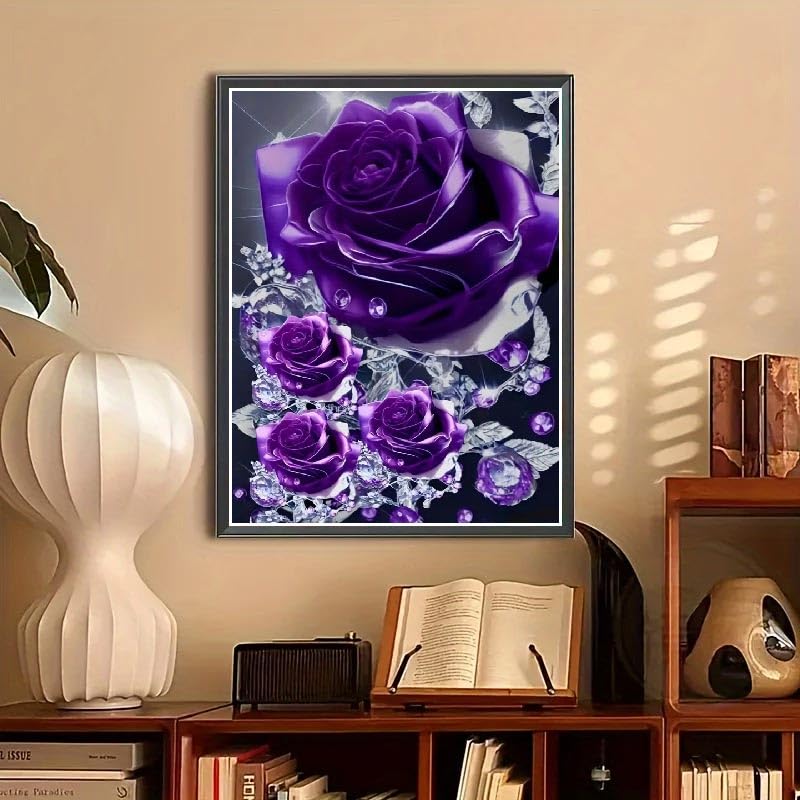 STGLCR Rose Diamond Painting Kits for Adults Purple Rose DIY 5D Diamond Art Kits Full Drill Diamond Dots Flowers Paintings with Diamonds Gem Art and Crafts Home Decor 12x16inch STGLCR