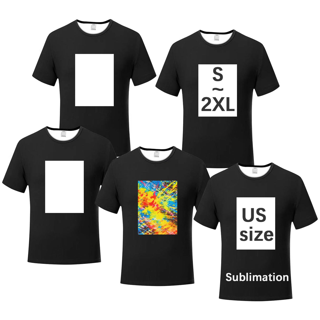 ORJ 5 PCS Adult Sublimation Blank T Shirt Unisex Polyester Shirts Crew Neck Short Sleeve for Sublimation Black T Shirt ORJ
