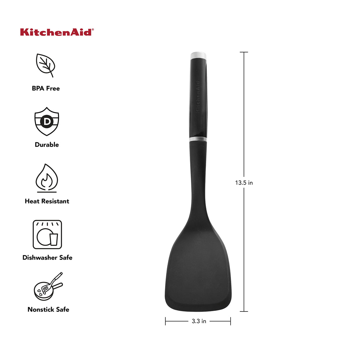 KitchenAid Classic Solid Turner, Black, 13.5x 3.3 Inch KitchenAid