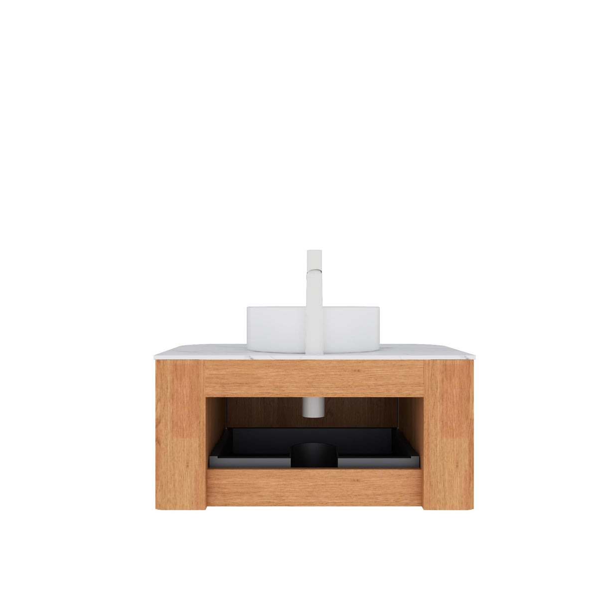 GUCOGUKA 30'' Floating Vanity with Sink Combo, Modern Wall-Mounted Curved Edges Striped Bathroom Storage Cabinet with Soft-Close Drawer and White Artificial Marble Basin, Natural Walnut GUCOGUKA