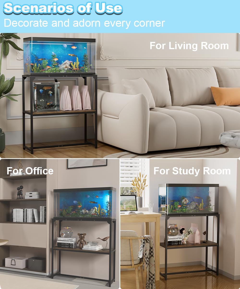 Mondazie 30 Gallon Fish Tank Stand, Upgraded Height Aquarium Stand Table with 2 Tiers Storage Shelf, Metal Reptile Breeder Turtle Terrarium Stand Rack for Home Office, 30" L x 12" W x 32.2" H, Black Mondazie