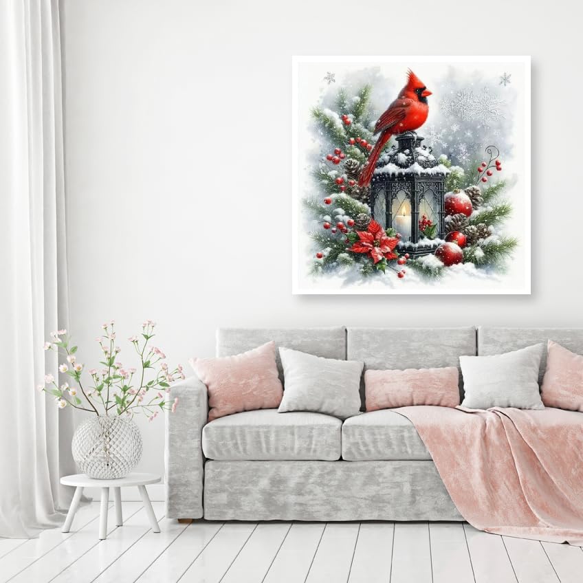 MOMDEDP Christmas Cardinal Diamond Painting Kits for Adults, 5D Light Diamond Art Painting by Numbers Kits, DIY Winter Diamond Dots Art Kits Full Round Drill Bird Diamond Paintings for Decor12x12 in MOMDEDP