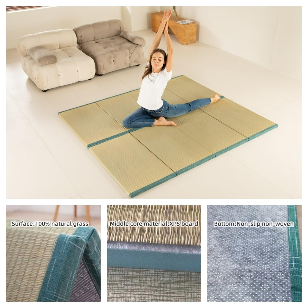 MustMat Tatami Futon Mattress Foldable Tatami Mat Twin Japanese Floor Mattress Rush Grass Floor Bed 35.4"x78.7"x1.2"(1 Piece) MustMat