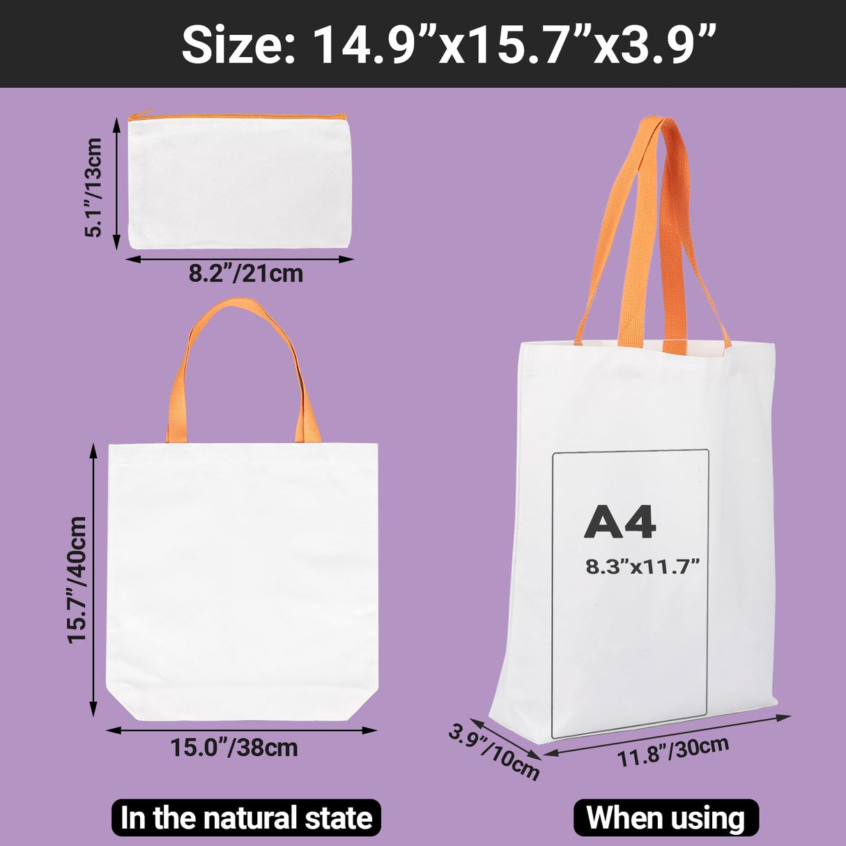 Segarty Sublimation Tote Bag, 30 pack Large White Reusable Women Grocery Bag Blank DIY Heat Transfer Canvas Bag Cosmetic Makeup Bags with Zipper bulk for Decorating Crafting Gift Travel 12oz Segarty