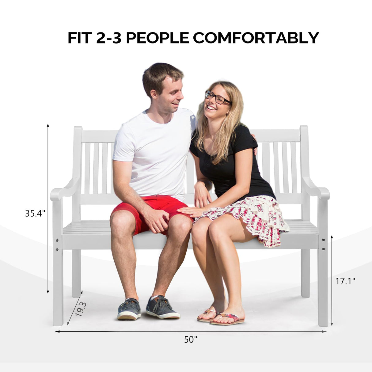 VINGLI 50" Outdoor Bench Patio Bench, Wood Front Porch Garden Bench for Yard Patio Park Outside, All Weather 800lb Capacity(White) VINGLI