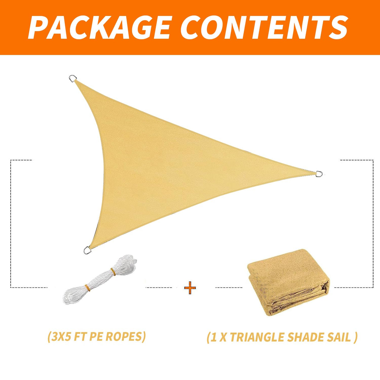 20' x 20' x 20' Triangle Sun Sail Shades Canopy UV Block Sun Shades Outdoor Patio Garden Backyard Pergola Shade Cover Sand OOTONAT