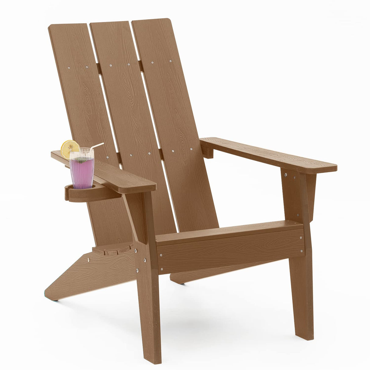 MXIMU Modern Adirondack Chair Weather Resistant with Cup Holder Oversized Fire Pit Chairs Adorondic Plastic Outdoor Chairs for Firepit Area Seating (Teak) MXIMU