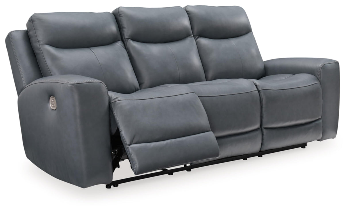 Signature Design by Ashley Mindanao Contemporary Leather Match Upholstered Power Reclining Sofa with Adjustable Headrest and USB Ports, Gray Signature Design by Ashley