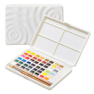 MEEDEN Watercolor Paint Set 48 Colors in Portable Box, Paint Kit with Brush, Palette, Art Supplies, Customizable Color Blocks, Bright Watercolors Travel Set for Adult Teens Beginner Amateur Artists