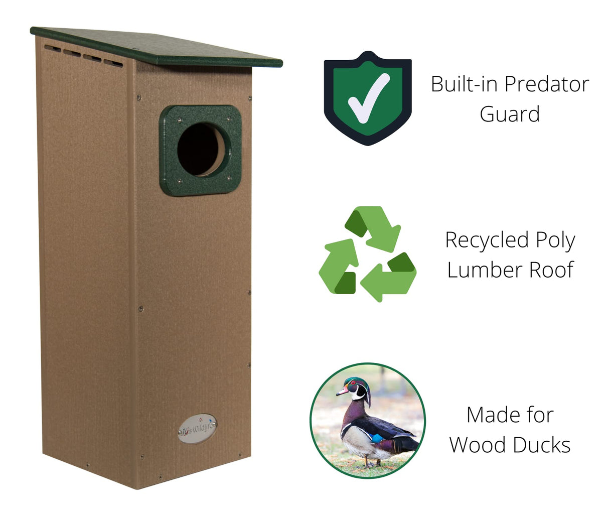 JCs Wildlife Poly Lumber Wood Duck House (Green and Tan) JCs Wildlife