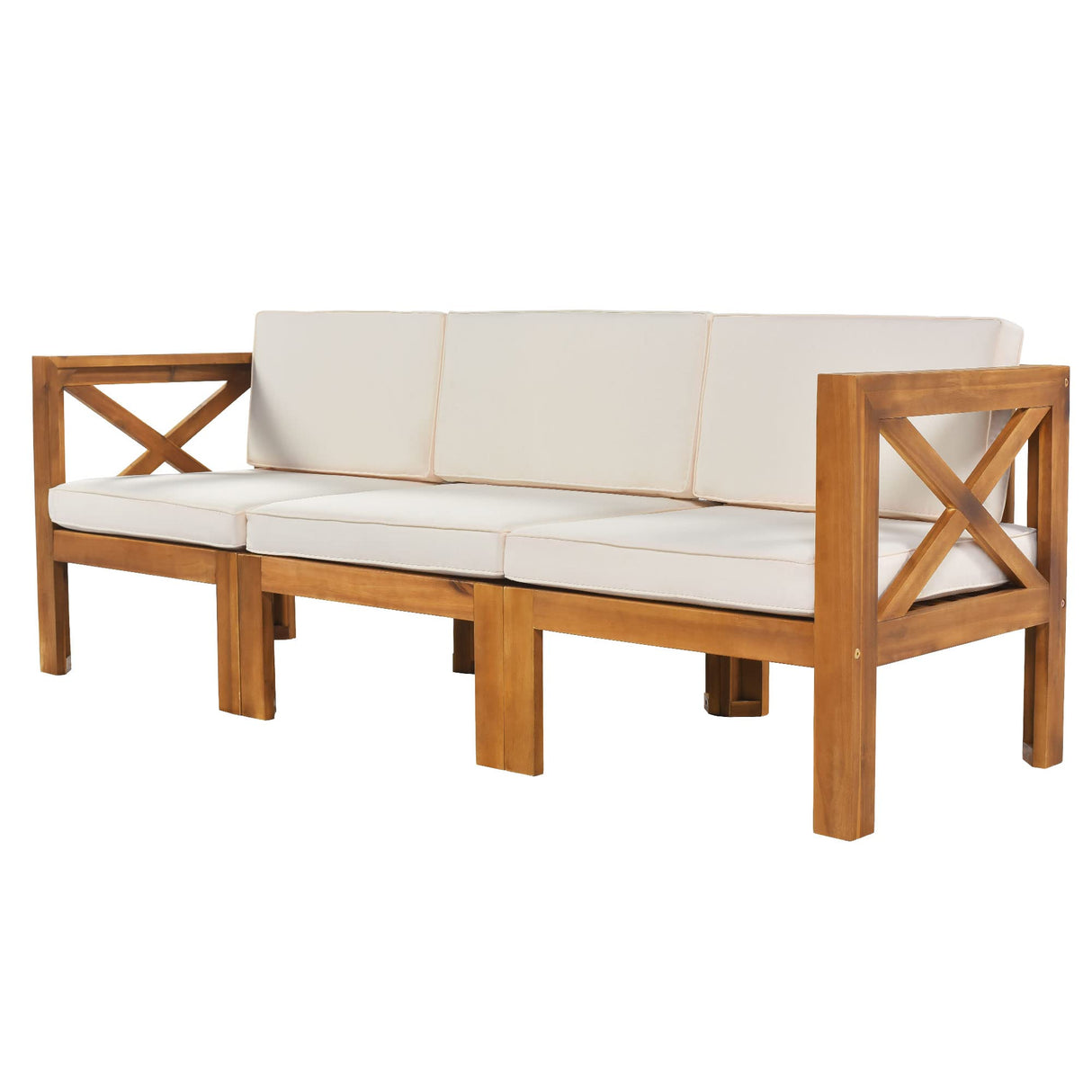 YSWH 5-Piece Patio Acacia Wood Outdoor Furniture Sectional Conversation Sets Sofa Set with Slatted Tabletop Tea Table and X-Back Wood Frame, Removable Cushions YSWH