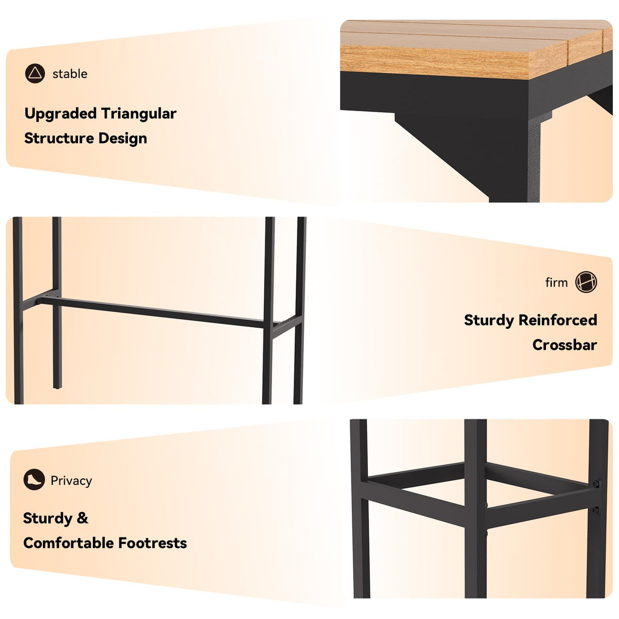 AECOJOY 3-Piece Outdoor Bar Set, Patio Bar Height Table and Chairs Set 47" Rectangular Pub Height Bar Table with 2 Bar Stools Patio Pub Bar Set for Balcony, Porch AECOJOY