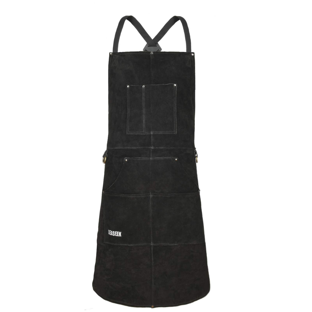 LeaSeek Leather Welding Apron,Heat & Flame-Resistant Heavy Duty Work Apron with 6 Pockets,Woodworking Shop Apron LeaSeek
