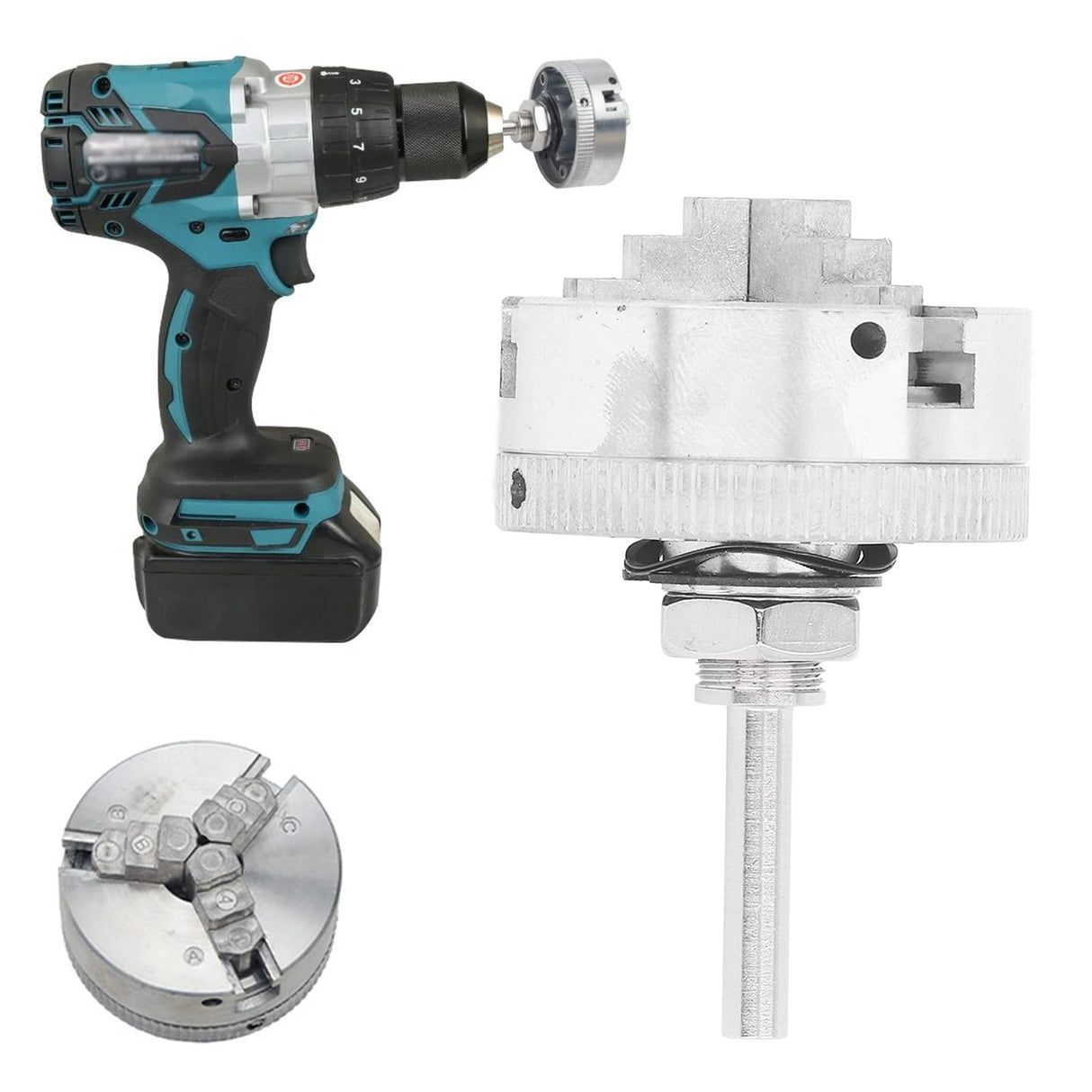 Topyond 3 Jaw Lathe Chuck Set, Aluminum Alloy Lathe Jaw, Self Centering Lathe Chuck Plate with X1 Connecting Rod 10x35mm Clamping Topyond