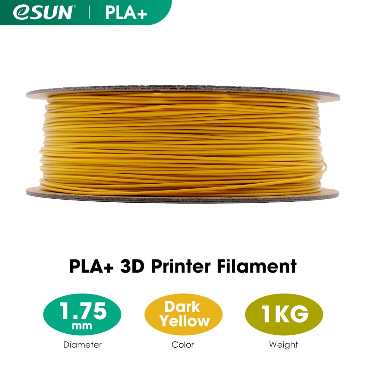 eSUN PLA+ Filament 1.75mm, 3D Printer Filament PLA Plus, Dimensional Accuracy +/- 0.03mm, 1KG Spool (2.2 LBS) 3D Printing Filament for 3D Printers, Dark Yellow eSUN