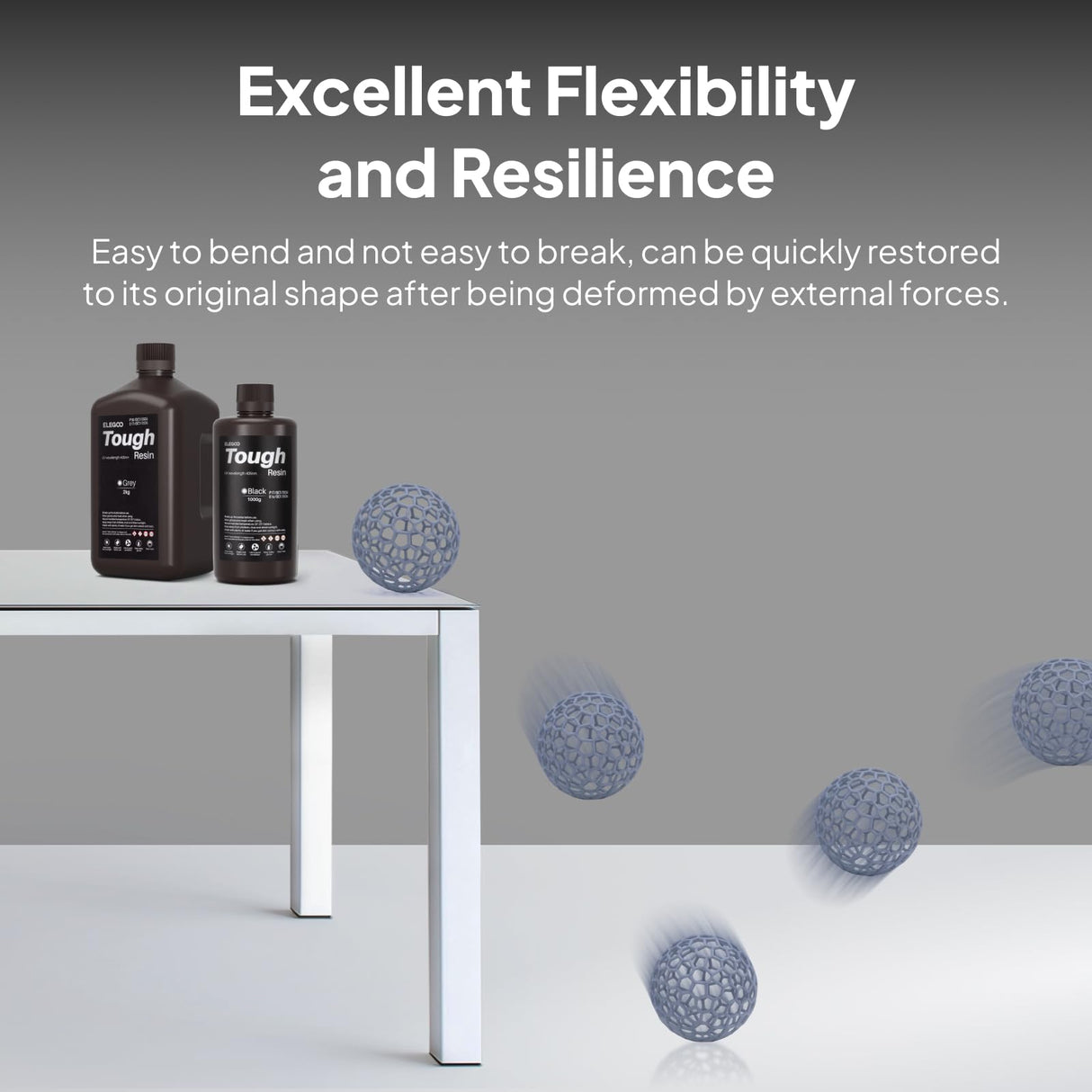 ELEGOO Tough Resin for 3D Printing, 3D Printer Resin with High Toughness, High Elasticity, Stable Performance, 405nm UV-Curing 3D Resin for LCD/DLP/MSLA 3D Printer, Black 2000g ELEGOO
