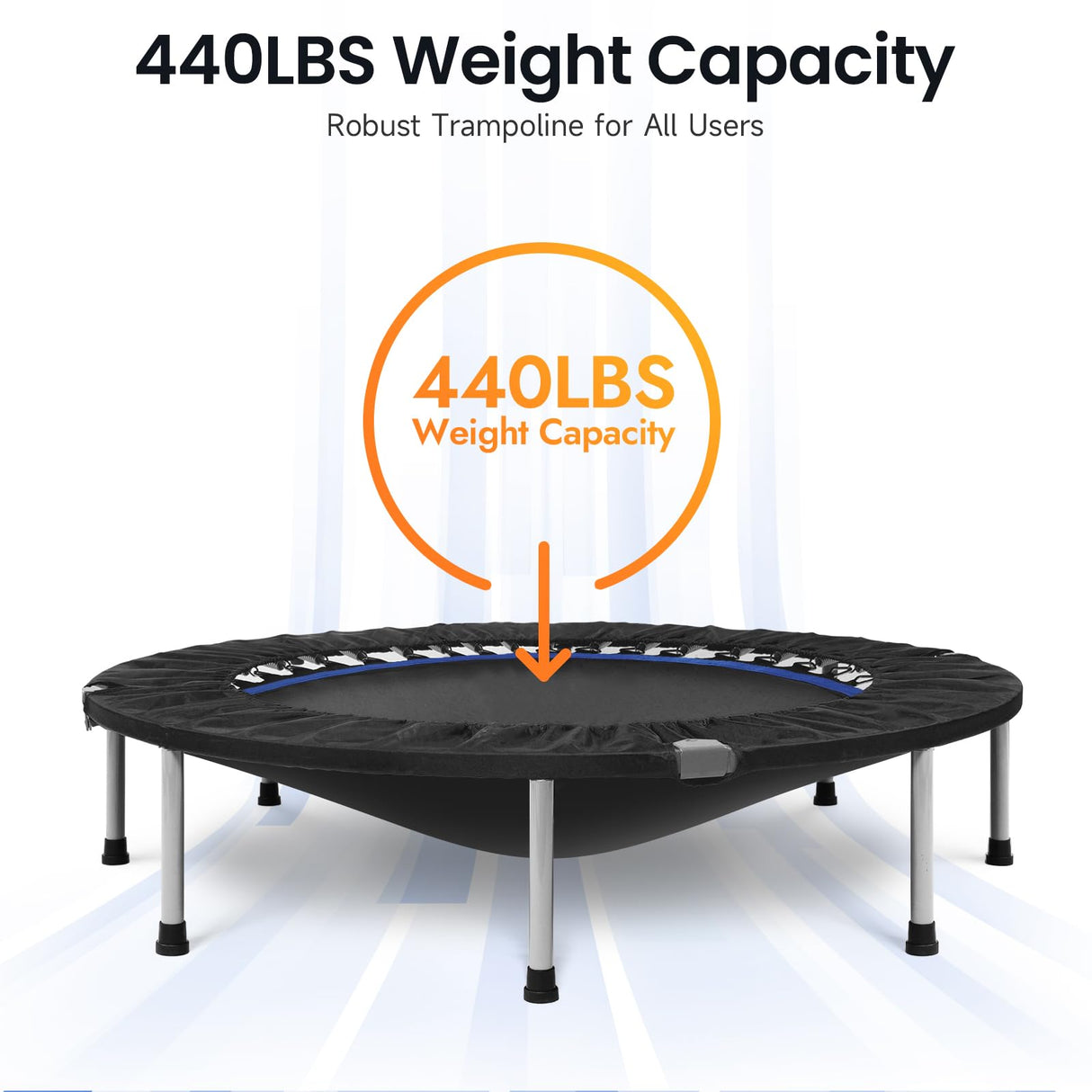 BCAN 48" Foldable Mini Trampoline Fitness Trampoline with Safety Pad, Rebounder Exercise Trampoline for Adults Indoor/Garden Workout, Max Load 440lbs, Black BCAN