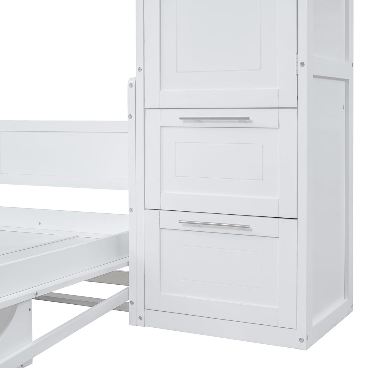 SOFTSEA Full Size Horizontal Murphy Bed, Full Murphy Bed with Desk & Storage Shelf, Wardrobe, Hideaway Wall Bed Frame with Closet and Drawers Space-Saving for Guest Room Bedroom or Office, White SOFTSEA