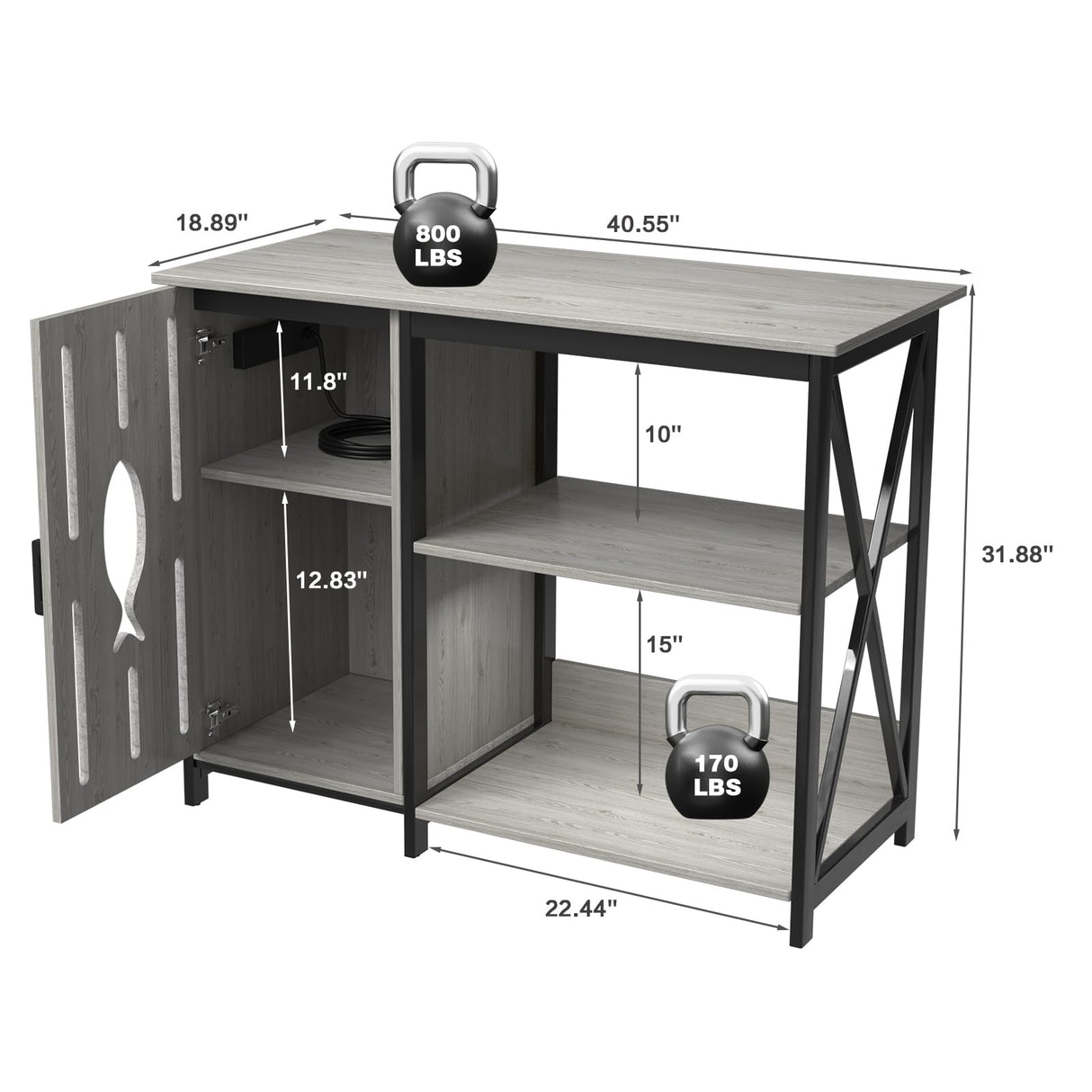 FFIQQ Fish Tank Stand 40-50 Gallon,Aquarium Stand With Power Outlets Cabinet Storage& LED Light,Support up to 800 lbs,Suitable for 2 Turtle Tank,Reptile Terrarium (Grey) FFIQQ