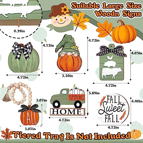 Uruney Fall Tiered Tray Decor, Green Farmhouse Pumpkin Tray Decorations, Gnome Truck Buffalo Plaid Wooden Signs Bead Garland, Rustic Thanksgiving Harvest Autumn Decorations for Home Table Shelf Uruney